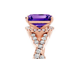 Rose gold Emerald Cut Tanzanite Halo Twist Band Solitaire Prong Setting Ring_5