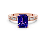 Rose gold Emerald Cut Tanzanite Milgrain Pavé Engagement Ring with Four-Prong Setting_12