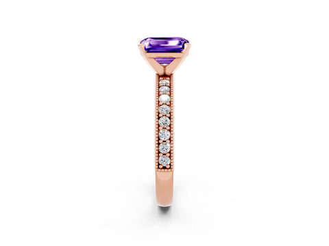 Rose gold Emerald Cut Tanzanite Milgrain Pavé Engagement Ring with Four-Prong Setting_14