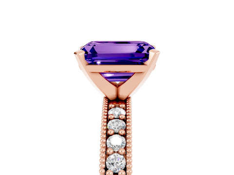 Rose gold Emerald Cut Tanzanite Milgrain Pavé Engagement Ring with Four-Prong Setting_17