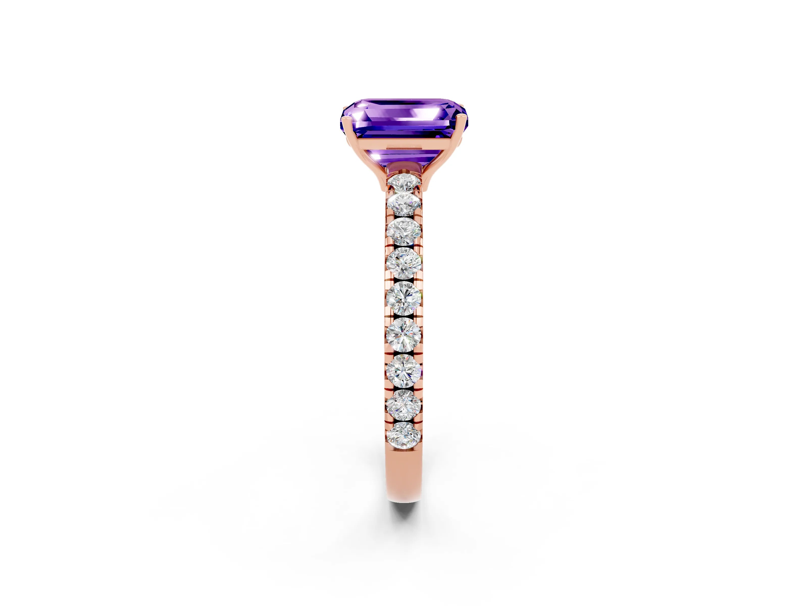 Rose gold Emerald Cut Tanzanite Pavé Solitaire Engagement Ring with Four-Prong Setting_14