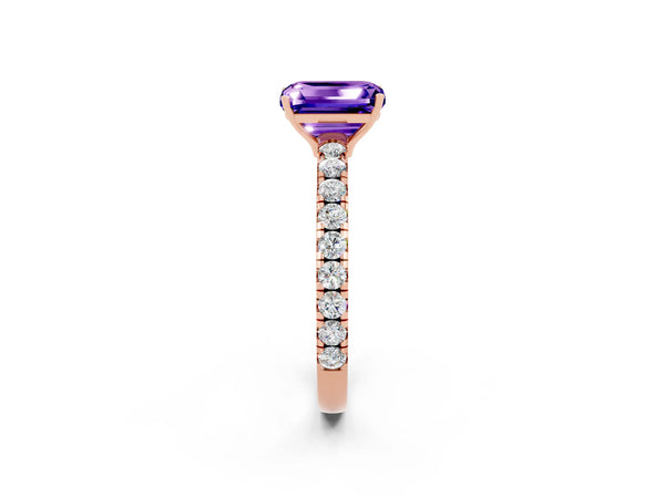 Rose gold Emerald Cut Tanzanite Pavé Solitaire Engagement Ring with Four-Prong Setting