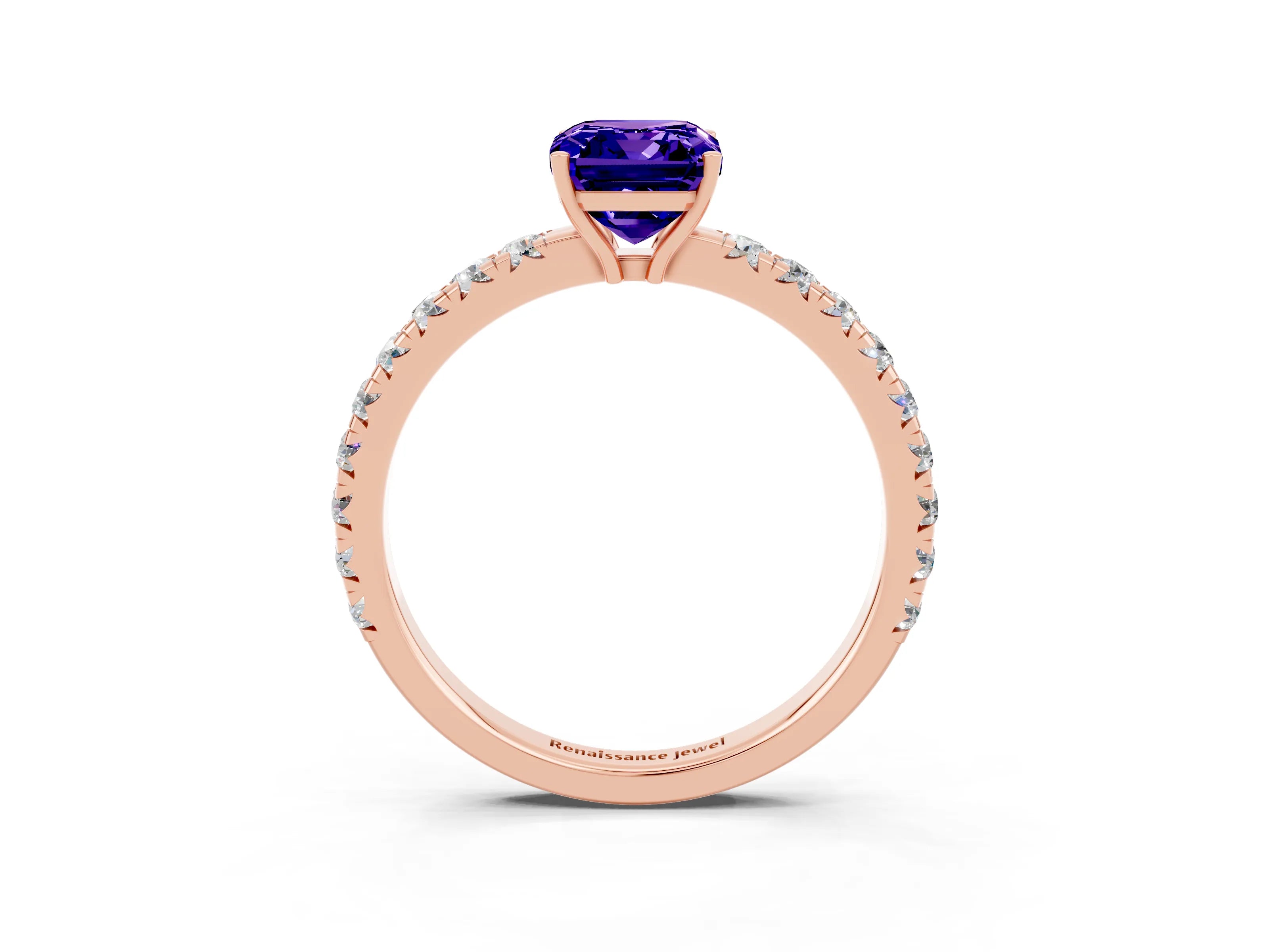 Rose gold Emerald Cut Tanzanite Pavé Solitaire Engagement Ring with Four-Prong Setting_15