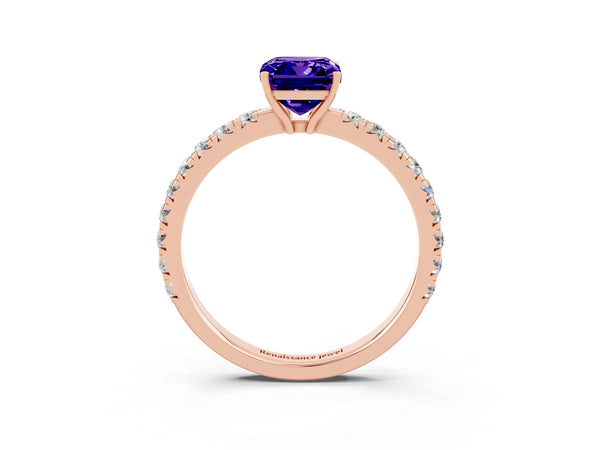 Rose gold Emerald Cut Tanzanite Pavé Solitaire Engagement Ring with Four-Prong Setting