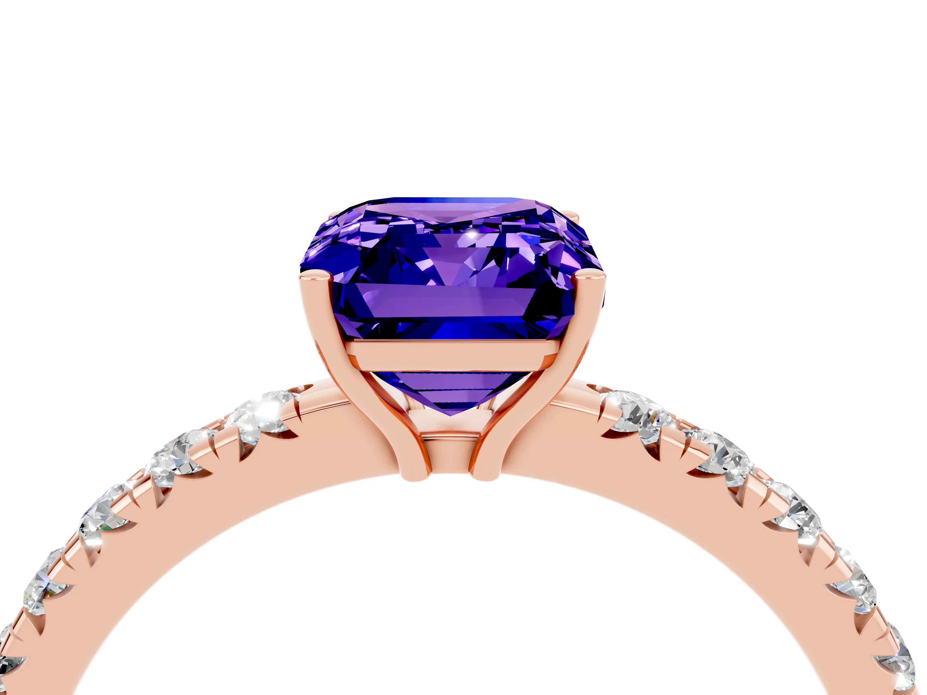 Rose gold Emerald Cut Tanzanite Pavé Solitaire Engagement Ring with Four-Prong Setting_16