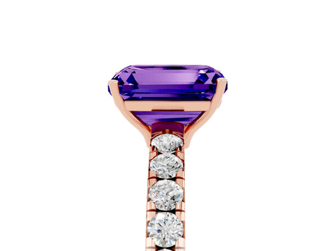 Rose gold Emerald Cut Tanzanite Pavé Solitaire Engagement Ring with Four-Prong Setting_17