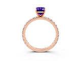 Rose gold Emerald Cut Tanzanite Pavé Solitaire Ring with Round Band and Prong Setting_27