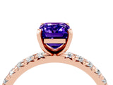 Rose gold Emerald Cut Tanzanite Pavé Solitaire Ring with Round Band and Prong Setting_28