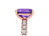 Rose gold Emerald Cut Tanzanite Pavé Solitaire Ring with Round Band and Prong Setting_29