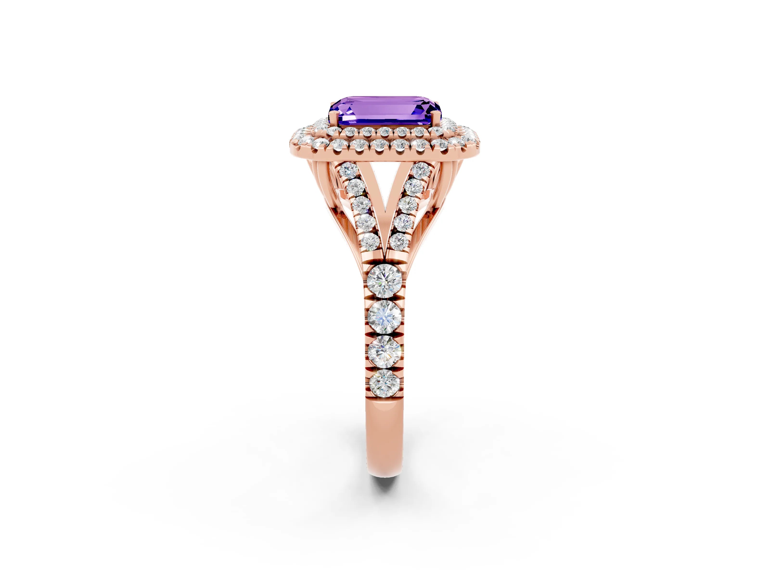Rose gold Emerald Cut Tanzanite Pavé Split Shank Double Halo Engagement Ring_2