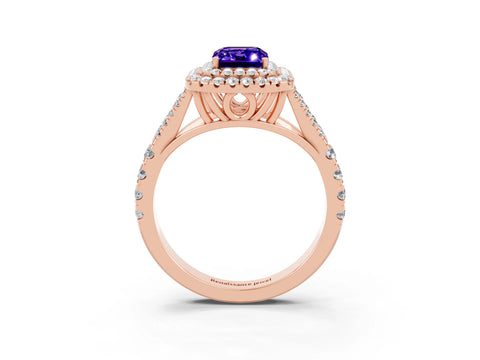 Rose gold Emerald Cut Tanzanite Pavé Split Shank Double Halo Engagement Ring_3