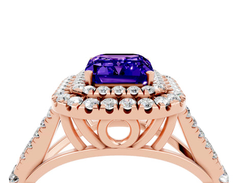Rose gold Emerald Cut Tanzanite Pavé Split Shank Double Halo Engagement Ring_4