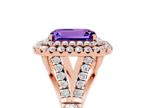 Rose gold Emerald Cut Tanzanite Pavé Split Shank Double Halo Engagement Ring_5