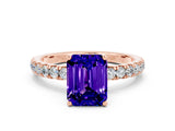 Rose gold Emerald Cut Tanzanite Pave Band Solitaire Ring with Four-Prong Setting_24