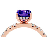 Rose gold Emerald Cut Tanzanite Pave Band Solitaire Ring with Four-Prong Setting_28
