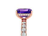 Rose gold Emerald Cut Tanzanite Pave Band Solitaire Ring with Four-Prong Setting_29