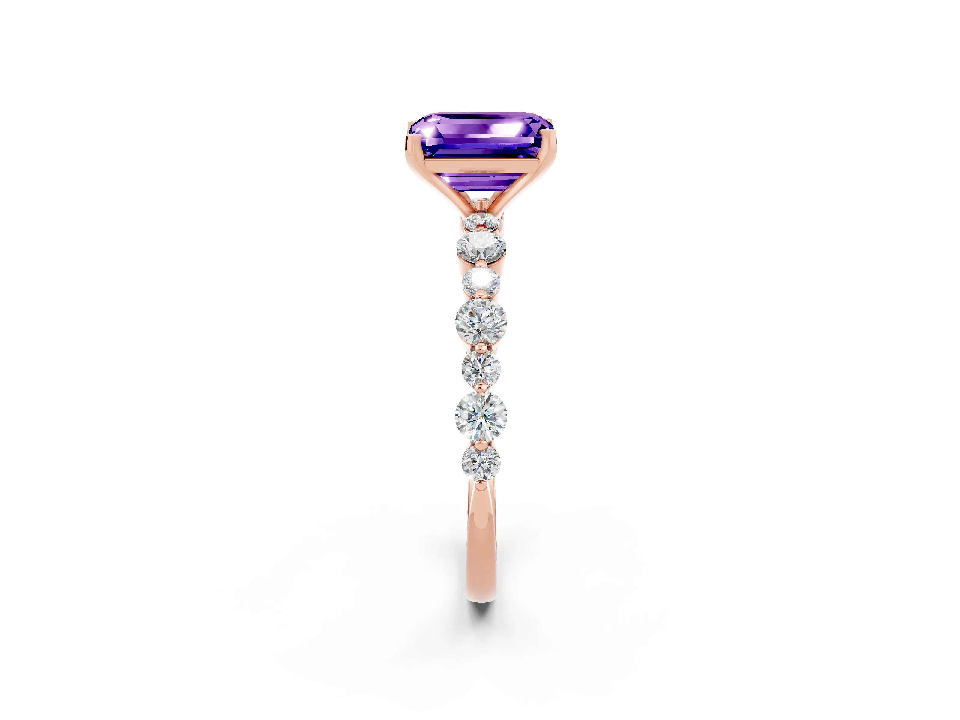 Rose gold Emerald Cut Tanzanite Prong Set Engagement Ring with Pavé Band_2