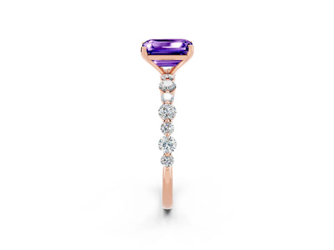 Rose gold Emerald Cut Tanzanite Prong Set Engagement Ring with Pavé Band_2