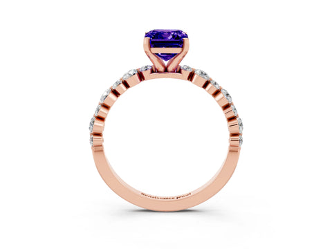 Rose gold Emerald Cut Tanzanite Prong Set Engagement Ring with Pavé Band_3
