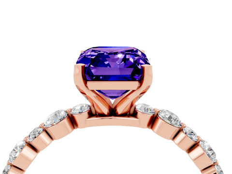 Rose gold Emerald Cut Tanzanite Prong Set Engagement Ring with Pavé Band_4