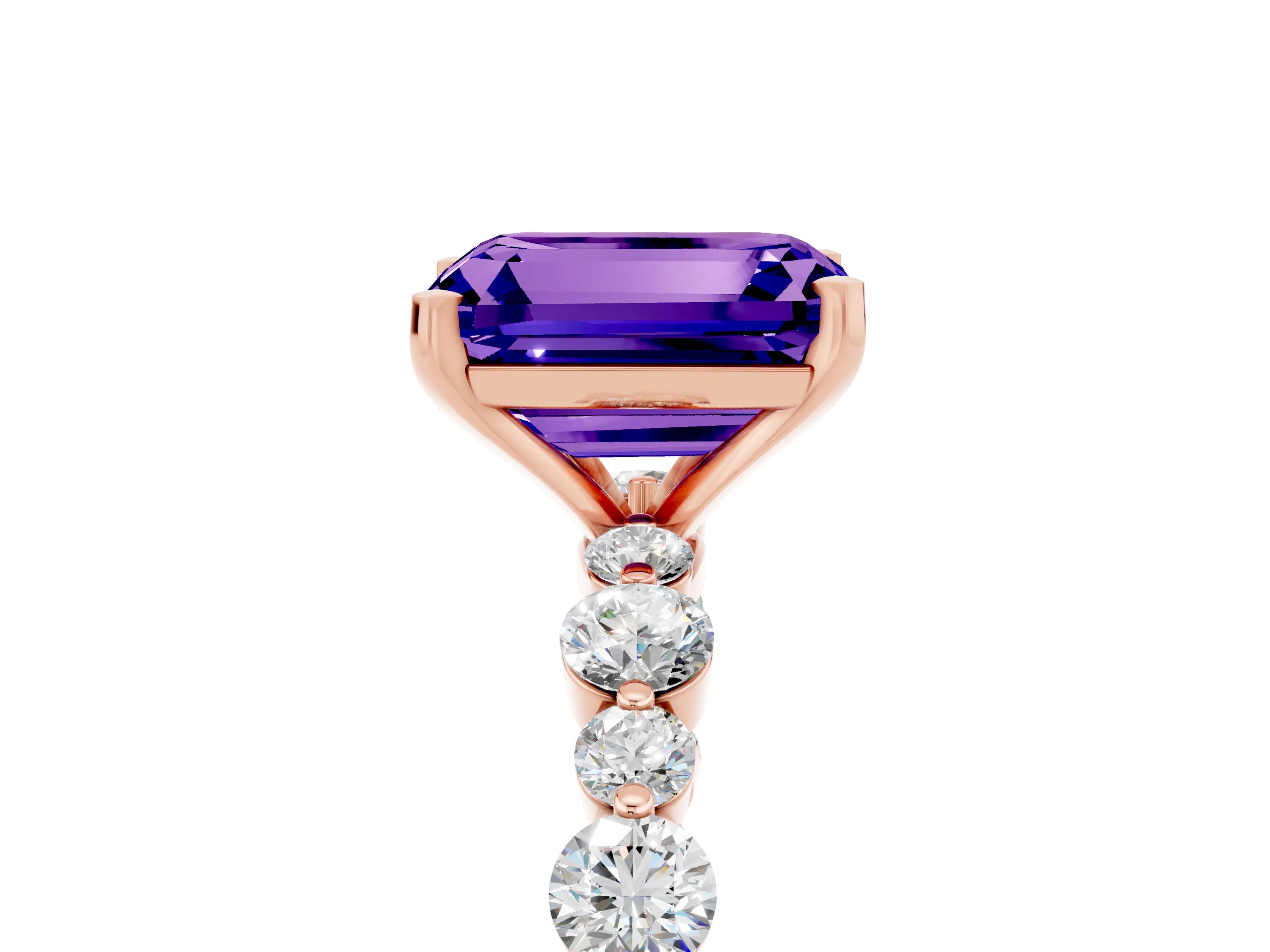 Rose gold Emerald Cut Tanzanite Prong Set Engagement Ring with Pavé Band_5
