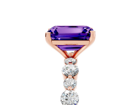Rose gold Emerald Cut Tanzanite Prong Set Engagement Ring with Pavé Band_5
