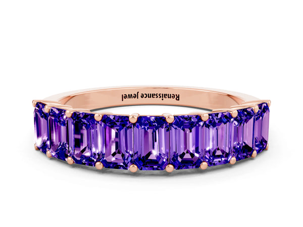 Rose gold Emerald Cut Tanzanite Prong-Set Eternity Band
