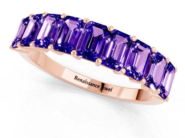 Rose gold Emerald Cut Tanzanite Prong-Set Eternity Band
