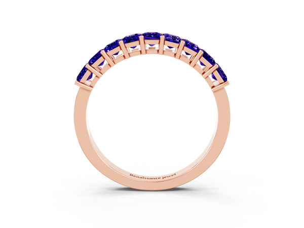 Rose gold Emerald Cut Tanzanite Prong-Set Eternity Band