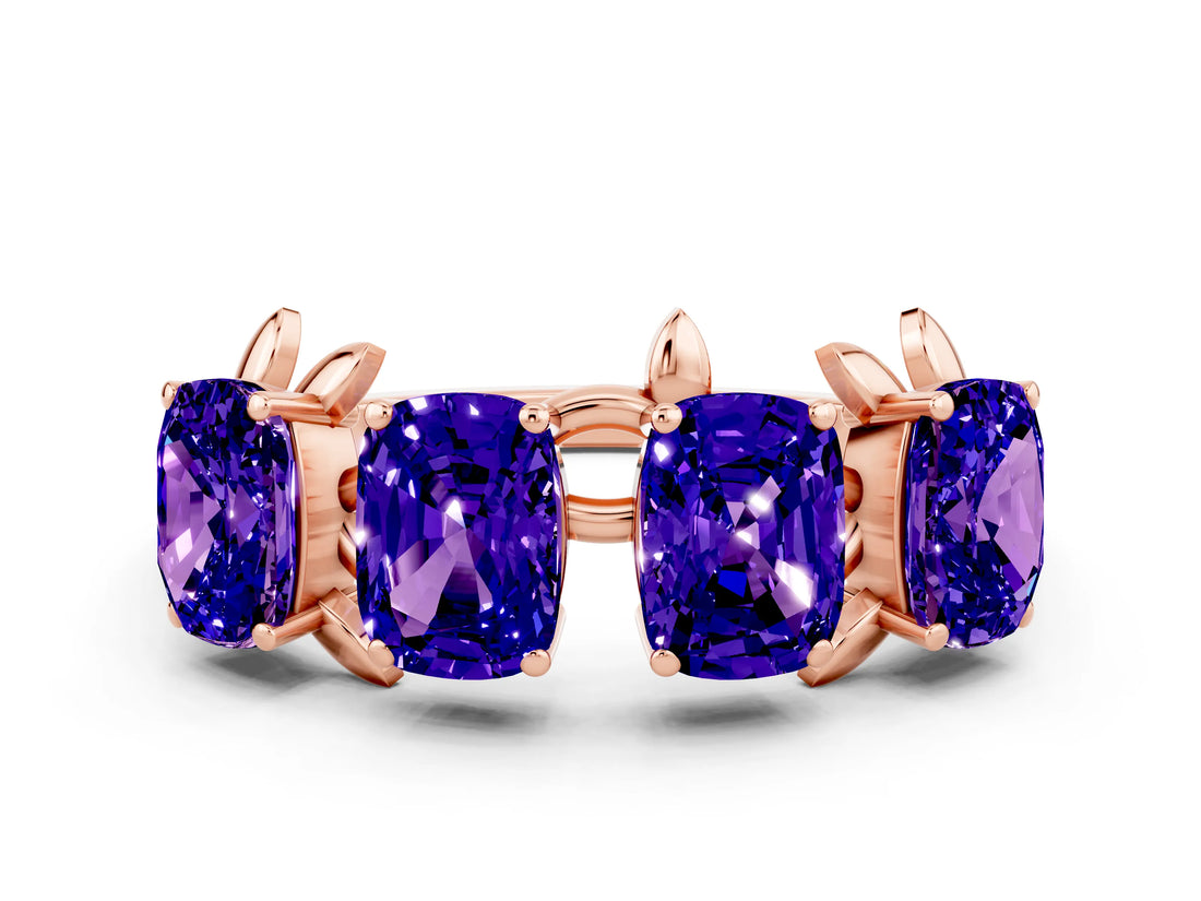 Rose gold Emerald Cut Tanzanite Prong-Set Half Eternity Band_18