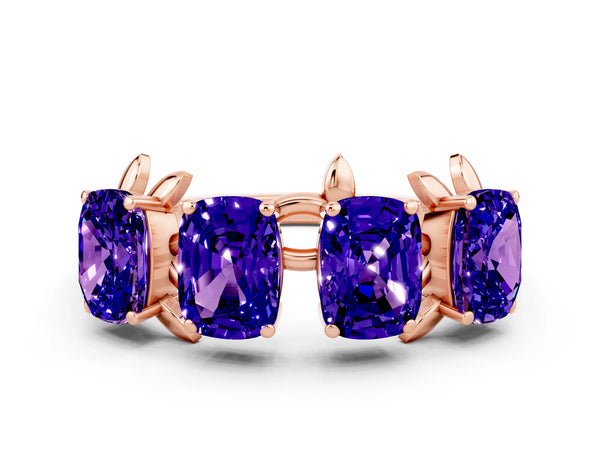 Rose gold Emerald Cut Tanzanite Prong-Set Half Eternity Band