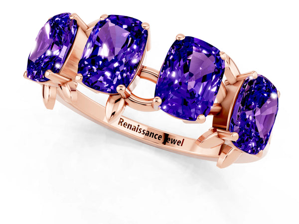 Rose gold Emerald Cut Tanzanite Prong-Set Half Eternity Band