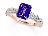 Rose gold Emerald Cut Tanzanite Prong Setting with Side Stones on a Pave Band_1