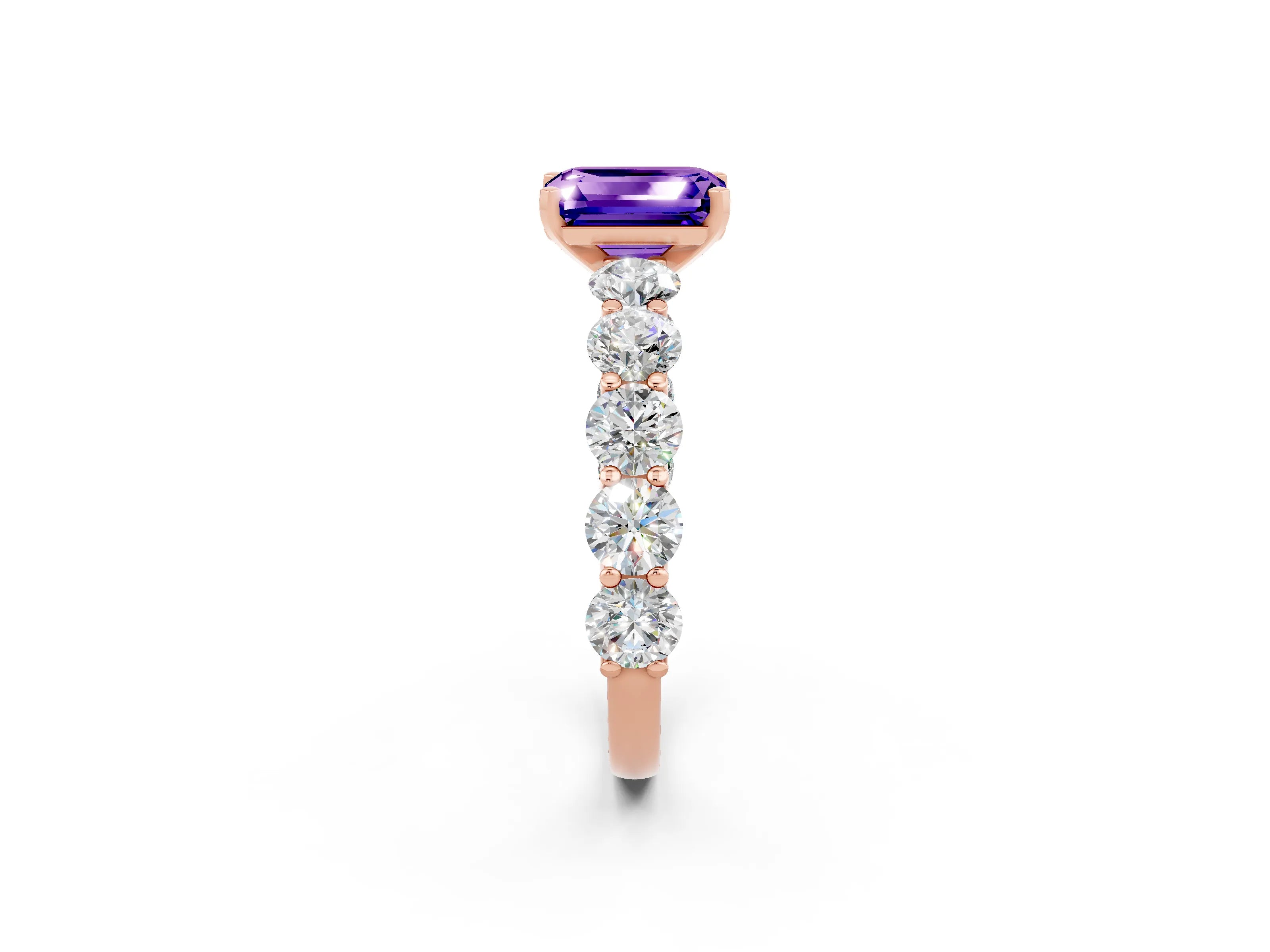 Rose gold Emerald Cut Tanzanite Prong Setting with Side Stones on a Pave Band_2
