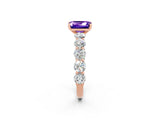 Rose gold Emerald Cut Tanzanite Prong Setting with Side Stones on a Pave Band_2