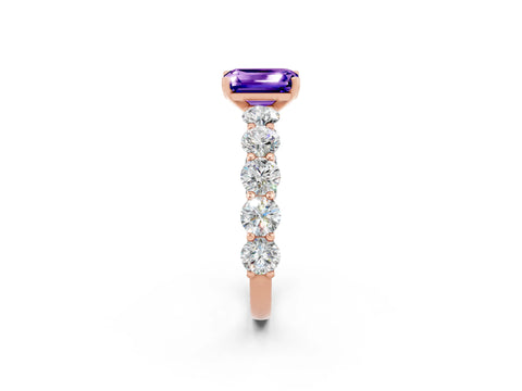 Rose gold Emerald Cut Tanzanite Prong Setting with Side Stones on a Pave Band_2