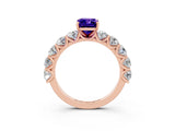 Rose gold Emerald Cut Tanzanite Prong Setting with Side Stones on a Pave Band_3