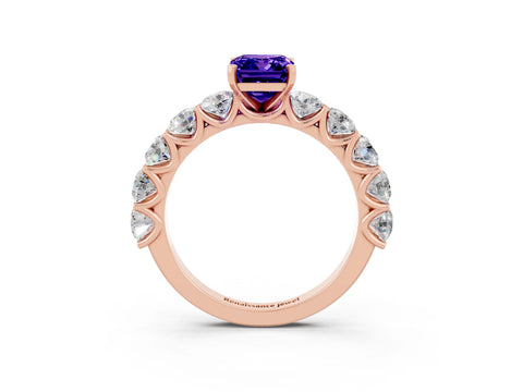 Rose gold Emerald Cut Tanzanite Prong Setting with Side Stones on a Pave Band_3