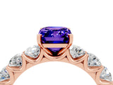 Rose gold Emerald Cut Tanzanite Prong Setting with Side Stones on a Pave Band_4