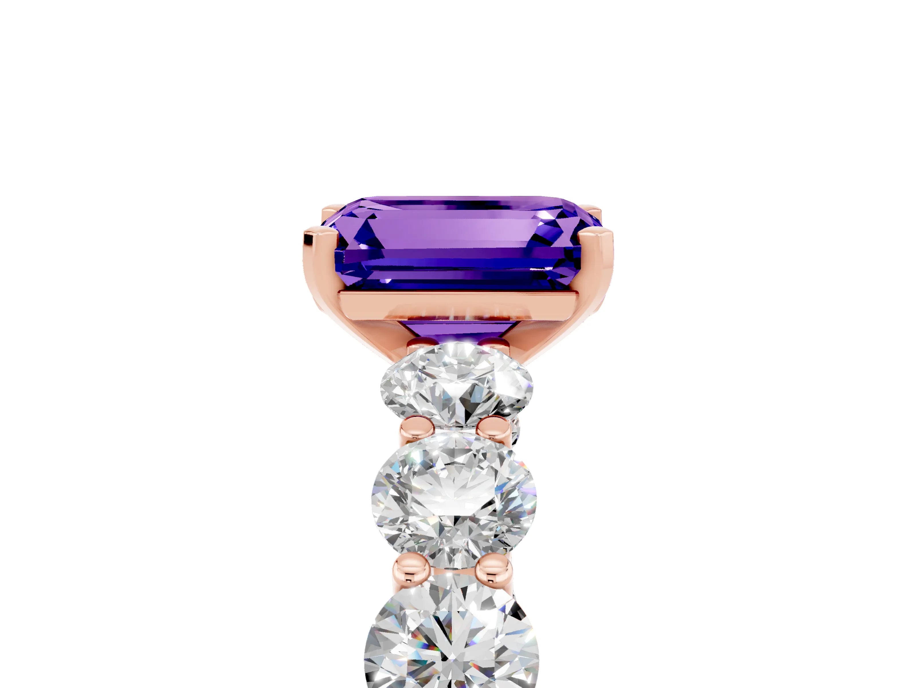 Rose gold Emerald Cut Tanzanite Prong Setting with Side Stones on a Pave Band_5