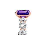 Rose gold Emerald Cut Tanzanite Prong Setting with Side Stones on a Pave Band_5