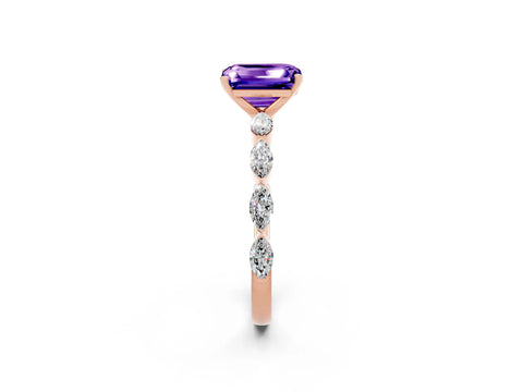 Rose gold Emerald Cut Tanzanite Ring with Marquise Side Stones and Prong Setting_2