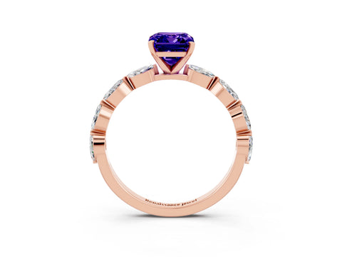 Rose gold Emerald Cut Tanzanite Ring with Marquise Side Stones and Prong Setting_3