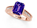 Rose gold Emerald Cut Tanzanite Ring with Milgrain Pavé Band and Four-Prong Setting_13