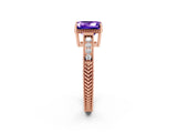 Rose gold Emerald Cut Tanzanite Ring with Milgrain Pavé Band and Four-Prong Setting_14