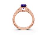 Rose gold Emerald Cut Tanzanite Ring with Milgrain Pavé Band and Four-Prong Setting_15