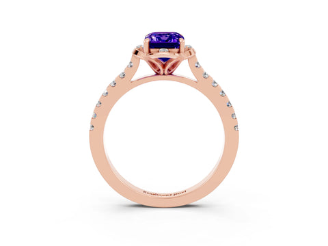Rose gold Emerald Cut Tanzanite Ring with Pavé Band and Floral Prong Setting_3