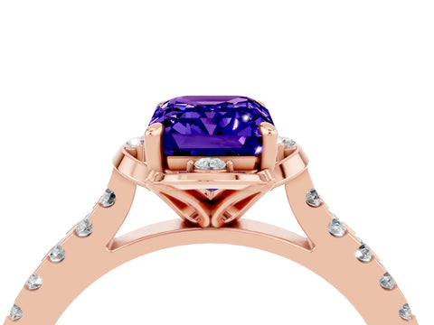 Rose gold Emerald Cut Tanzanite Ring with Pavé Band and Floral Prong Setting_4