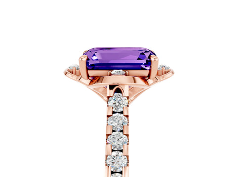 Rose gold Emerald Cut Tanzanite Ring with Pavé Band and Floral Prong Setting_5