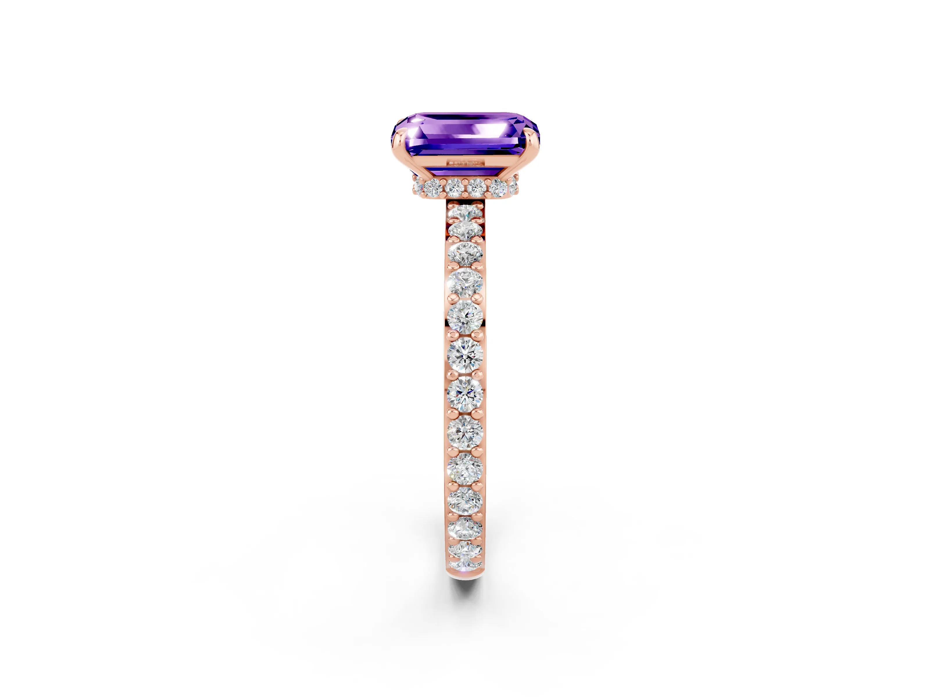Rose gold Emerald Cut Tanzanite Ring with Pavé Band and Four-Prong Setting_2